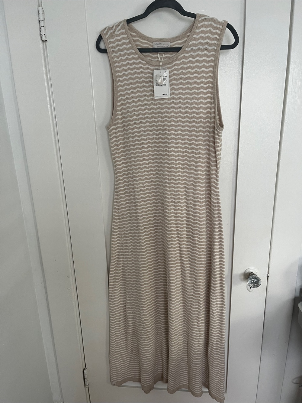 Barefoot Dreams Beige & Cream Sleeveless Wave Knit Maxi Dress